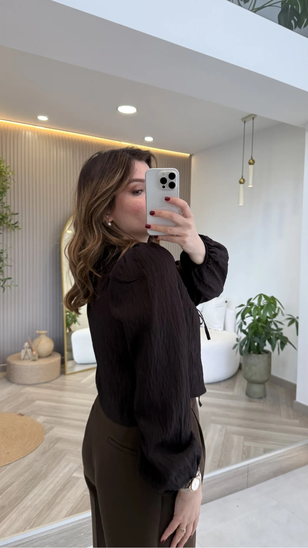 Bebe Yaka Çizgili Gömlek - Acı Kahve - Kod: 2048