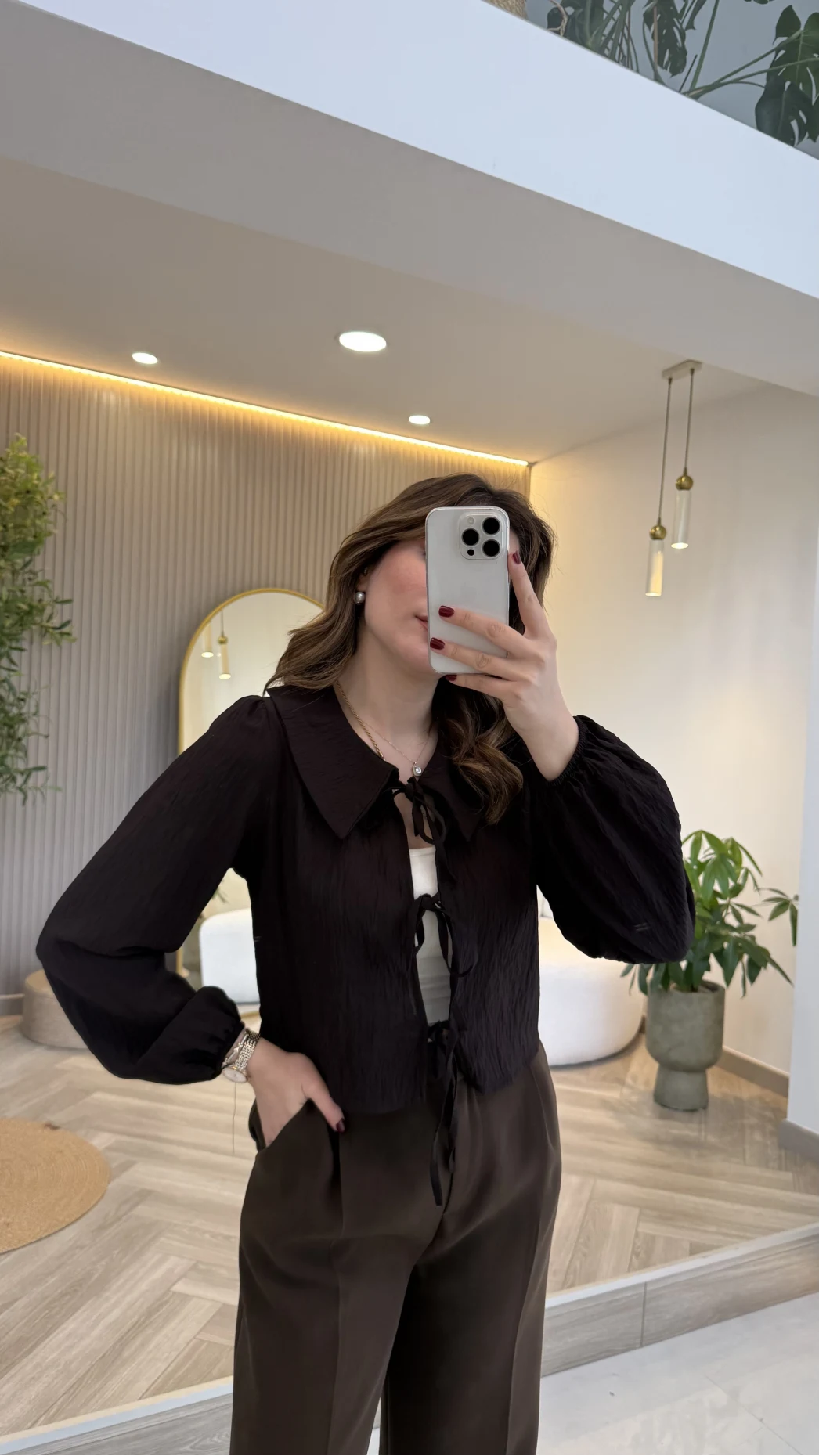 Bebe Yaka Çizgili Gömlek - Acı Kahve - Kod: 2048