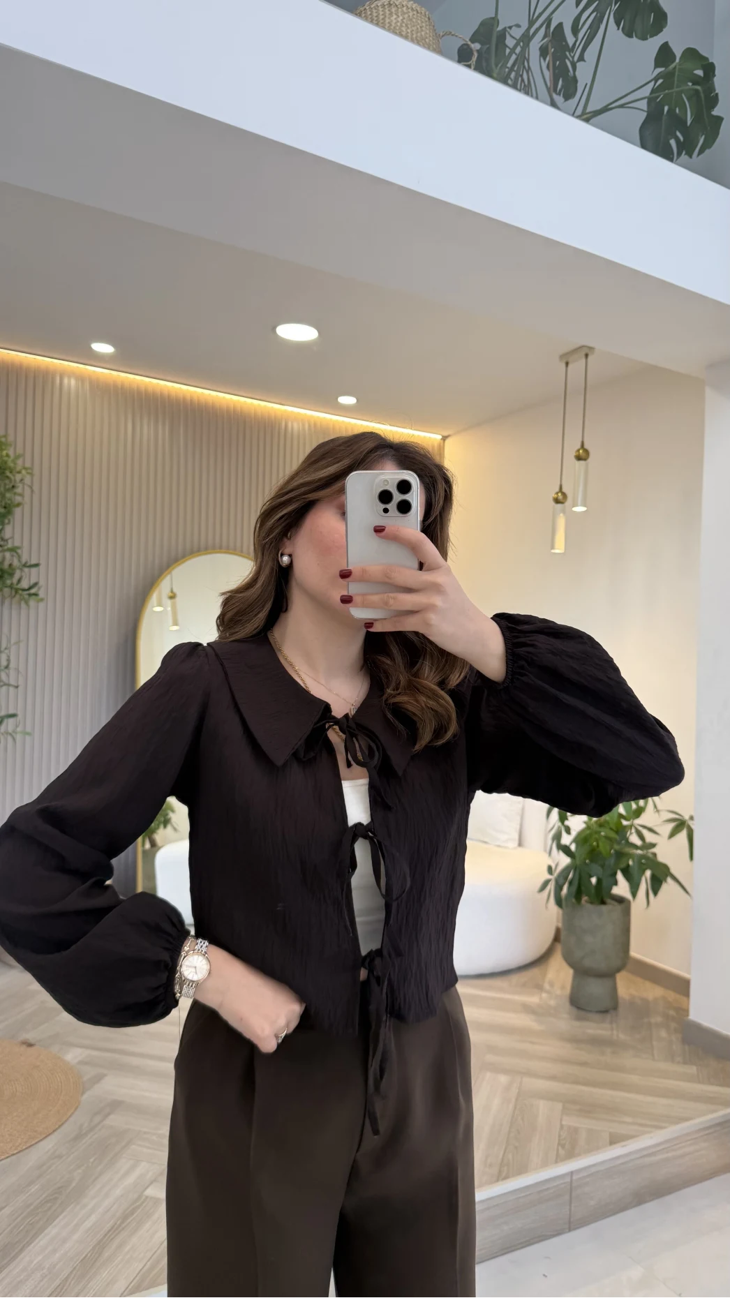 Bebe Yaka Çizgili Gömlek - Acı Kahve - Kod: 2048