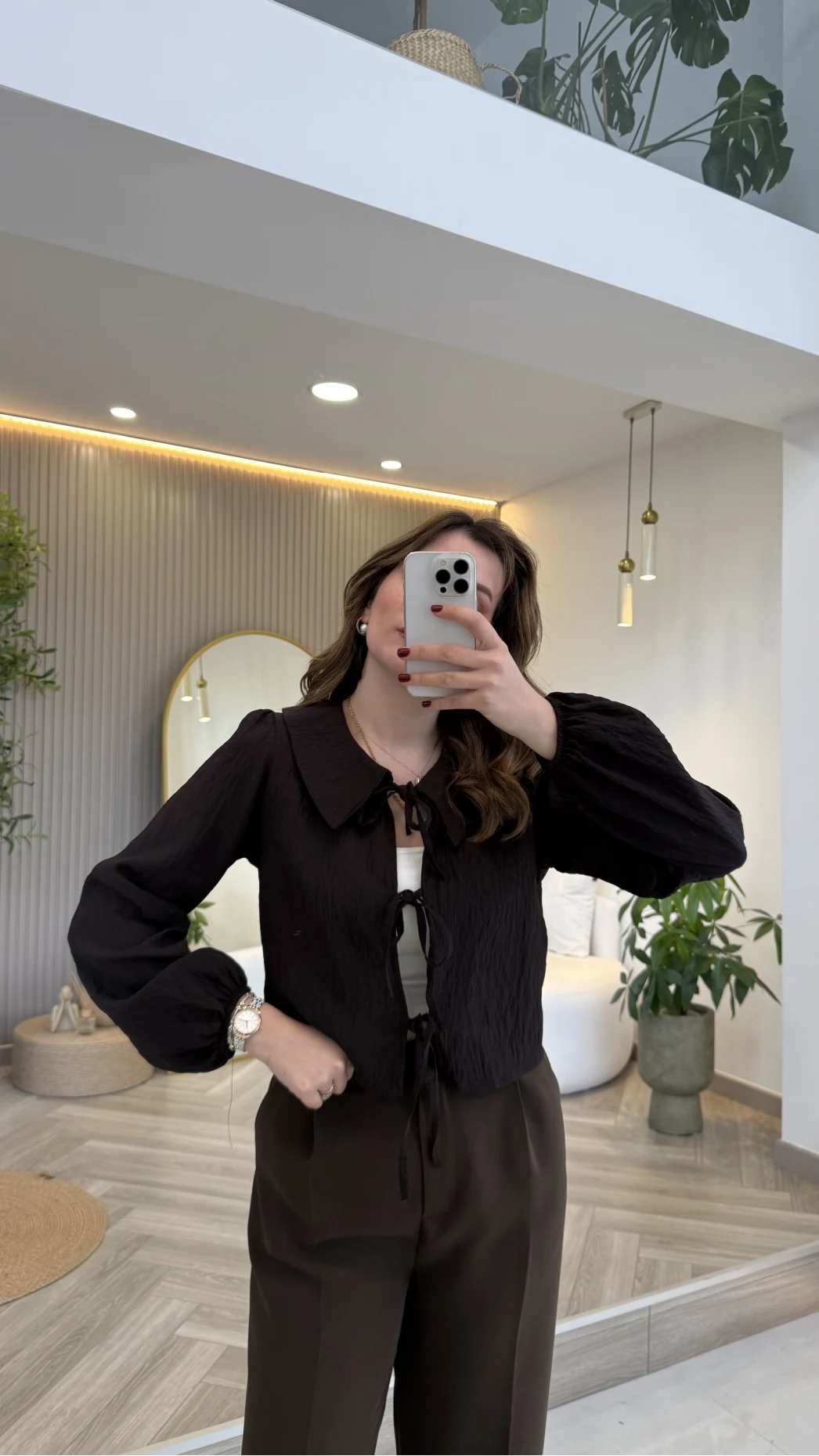 Bebe Yaka Çizgili Gömlek - Acı Kahve - Kod: 2048