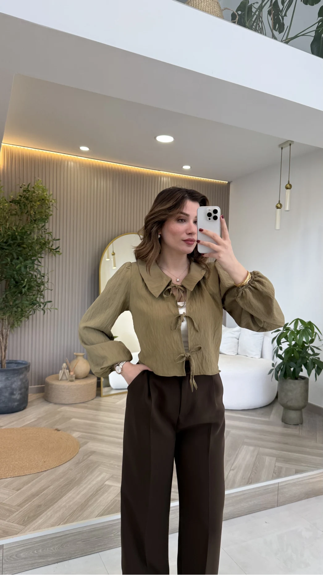 Bebe Yaka Çizgili Gömlek - Yeşil - Kod: 2048