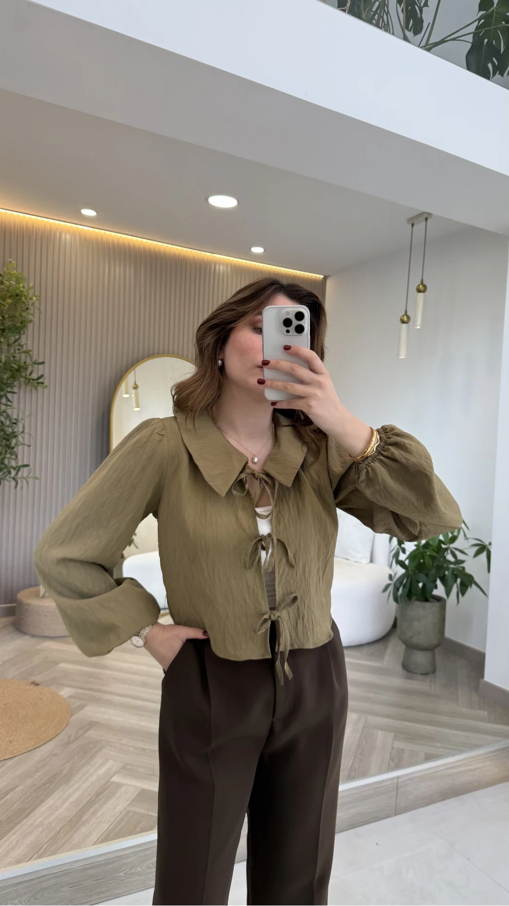 Bebe Yaka Çizgili Gömlek - Yeşil - Kod: 2048