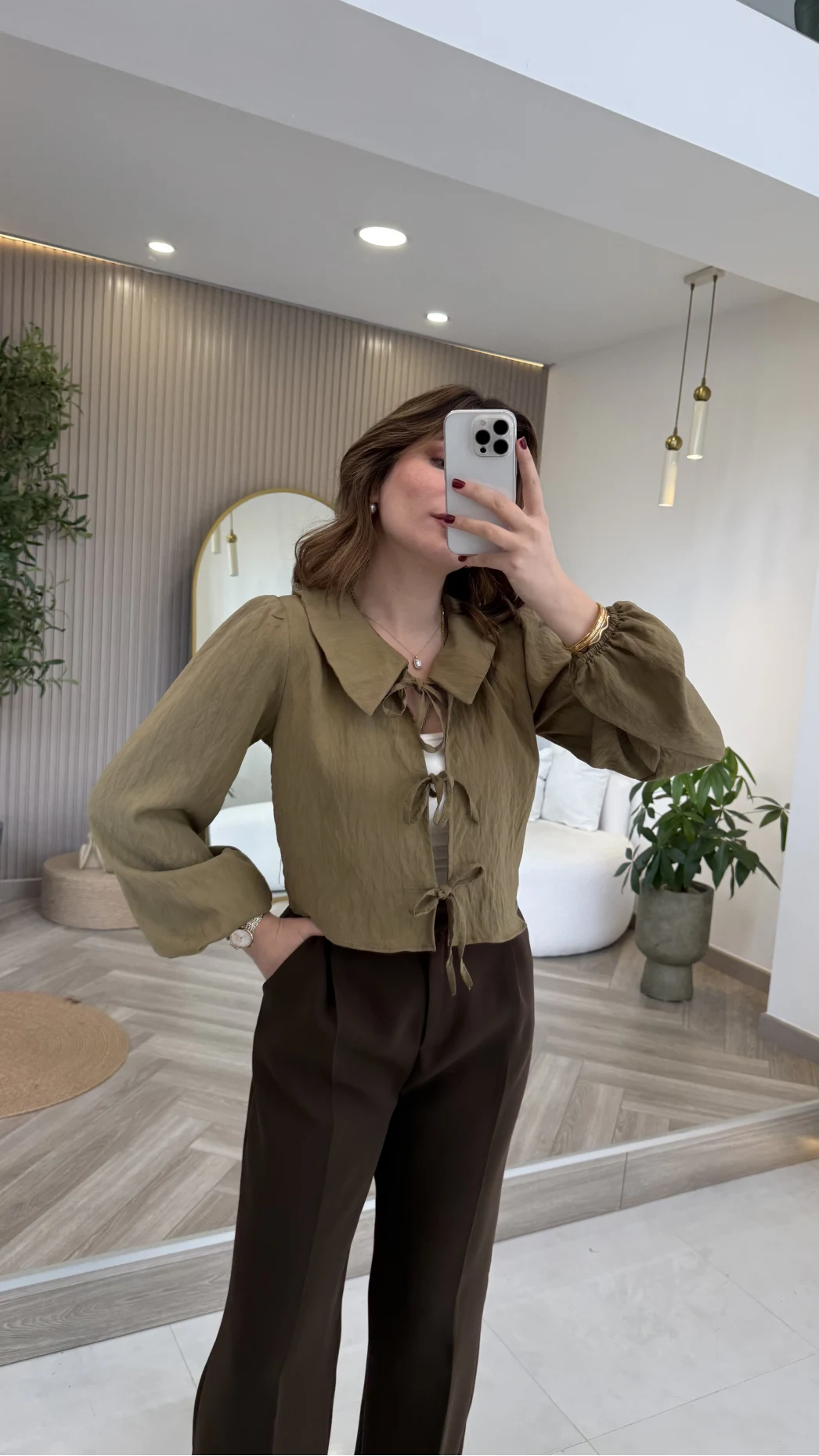 Bebe Yaka Çizgili Gömlek - Yeşil - Kod: 2048