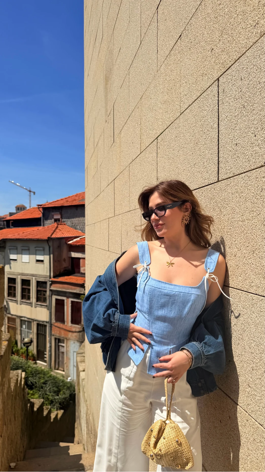 Korse Detay Askılı Crop Bluz - Mavi - Kod: 580930