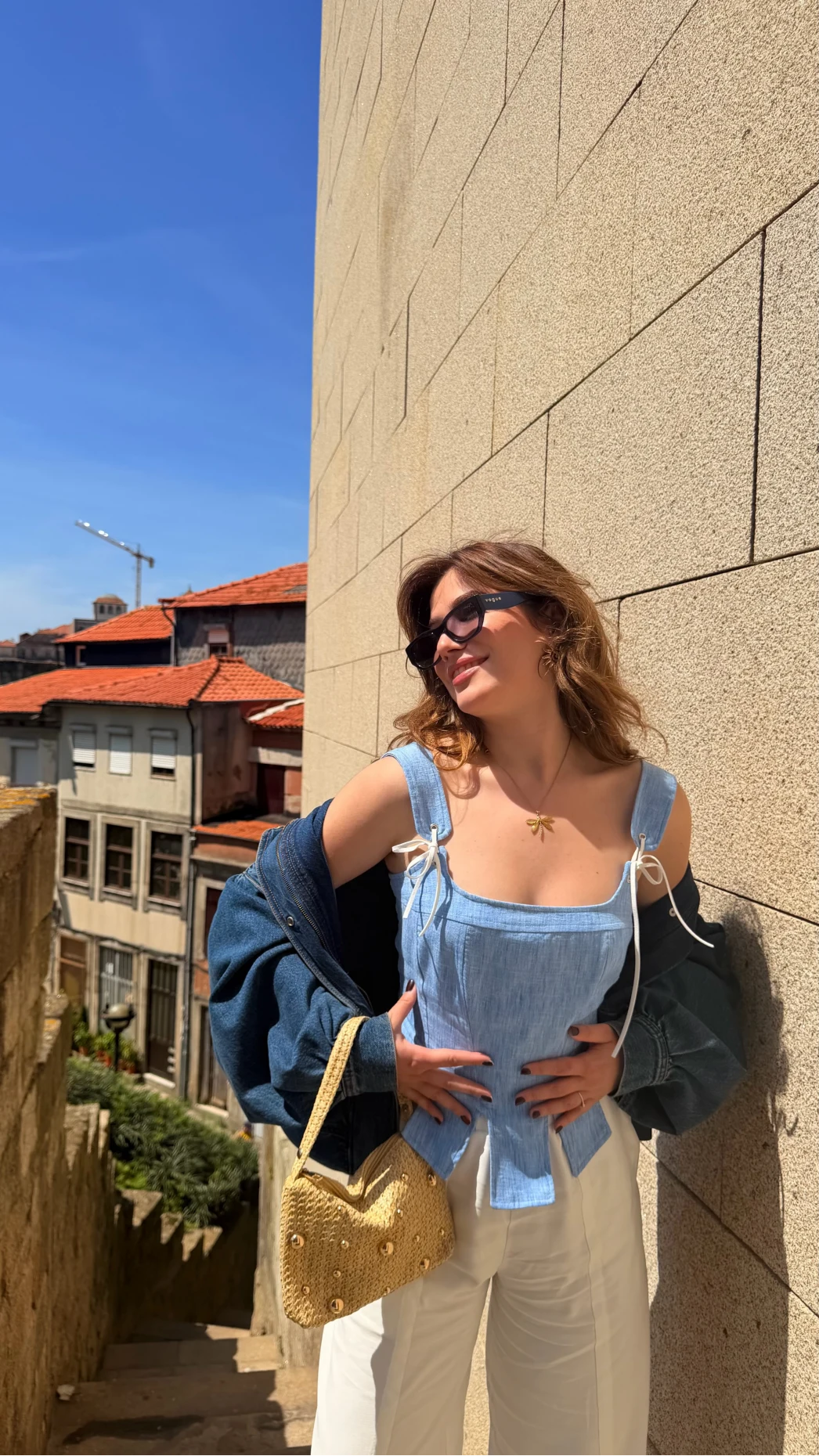 Korse Detay Askılı Crop Bluz - Mavi - Kod: 580930