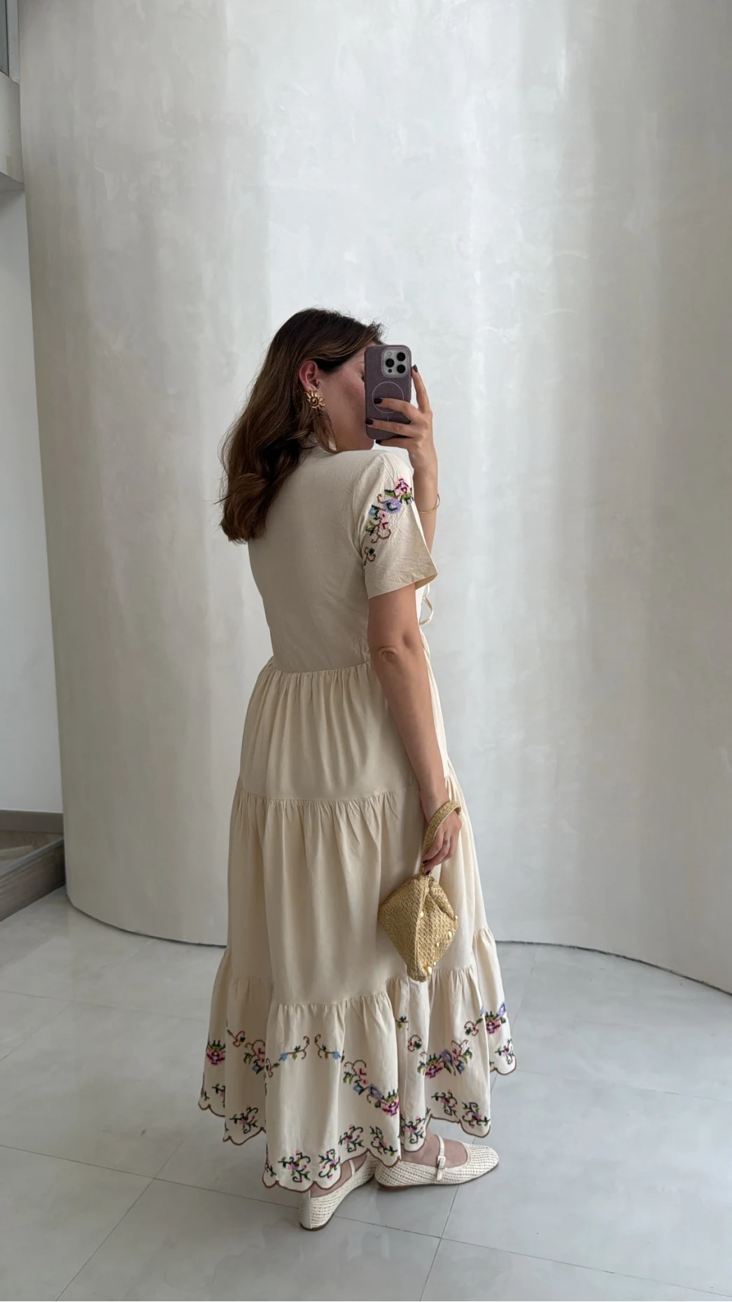 Caroline Nakış Detaylı Elbise - Bej