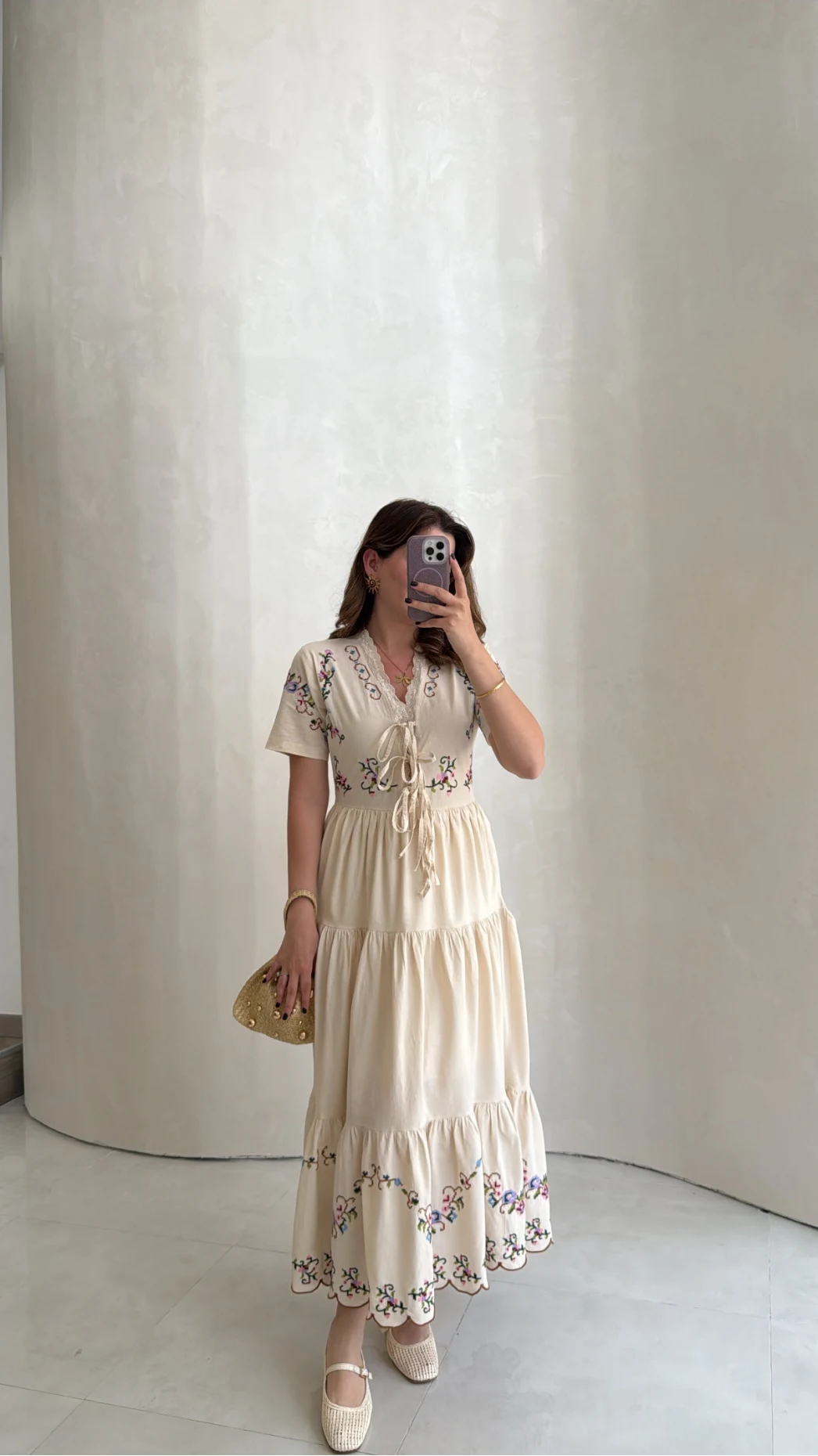 Caroline Nakış Detaylı Elbise - Bej