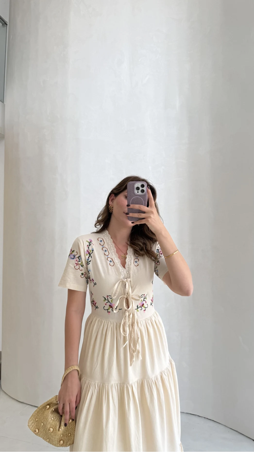 Caroline Nakış Detaylı Elbise - Bej