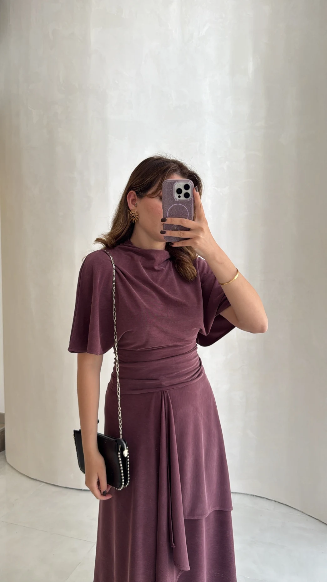 Flawless Modal Kumaş Asimetrik Kesim Etek Bluz Takım - Gül Kurusu - Kod: 0931