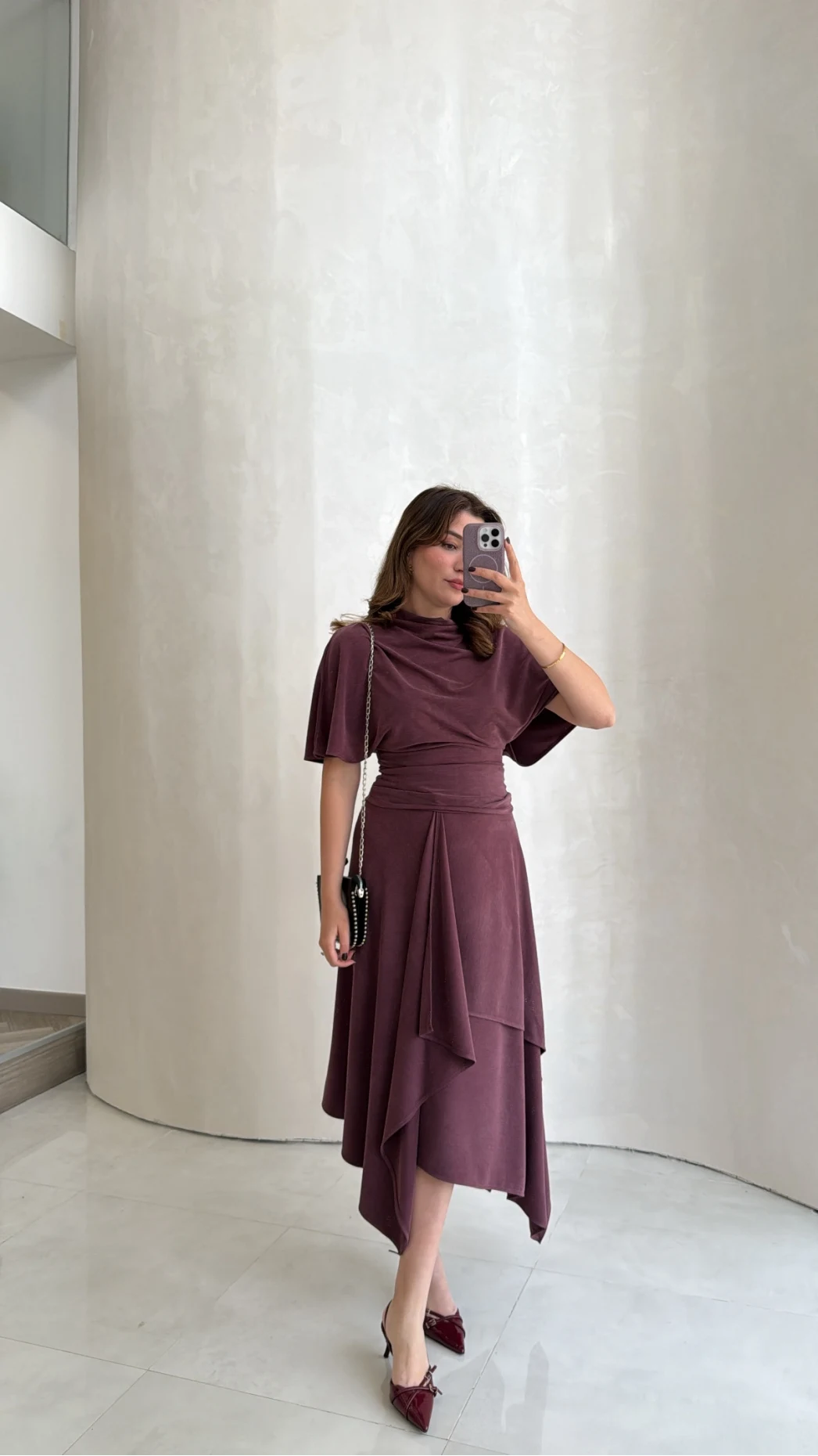 Flawless Modal Kumaş Asimetrik Kesim Etek Bluz Takım - Gül Kurusu - Kod: 0931