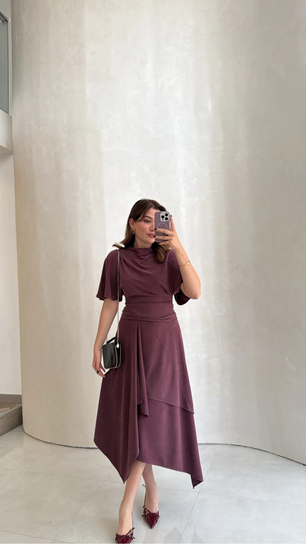 Flawless Modal Kumaş Asimetrik Kesim Etek Bluz Takım - Gül Kurusu - Kod: 0931