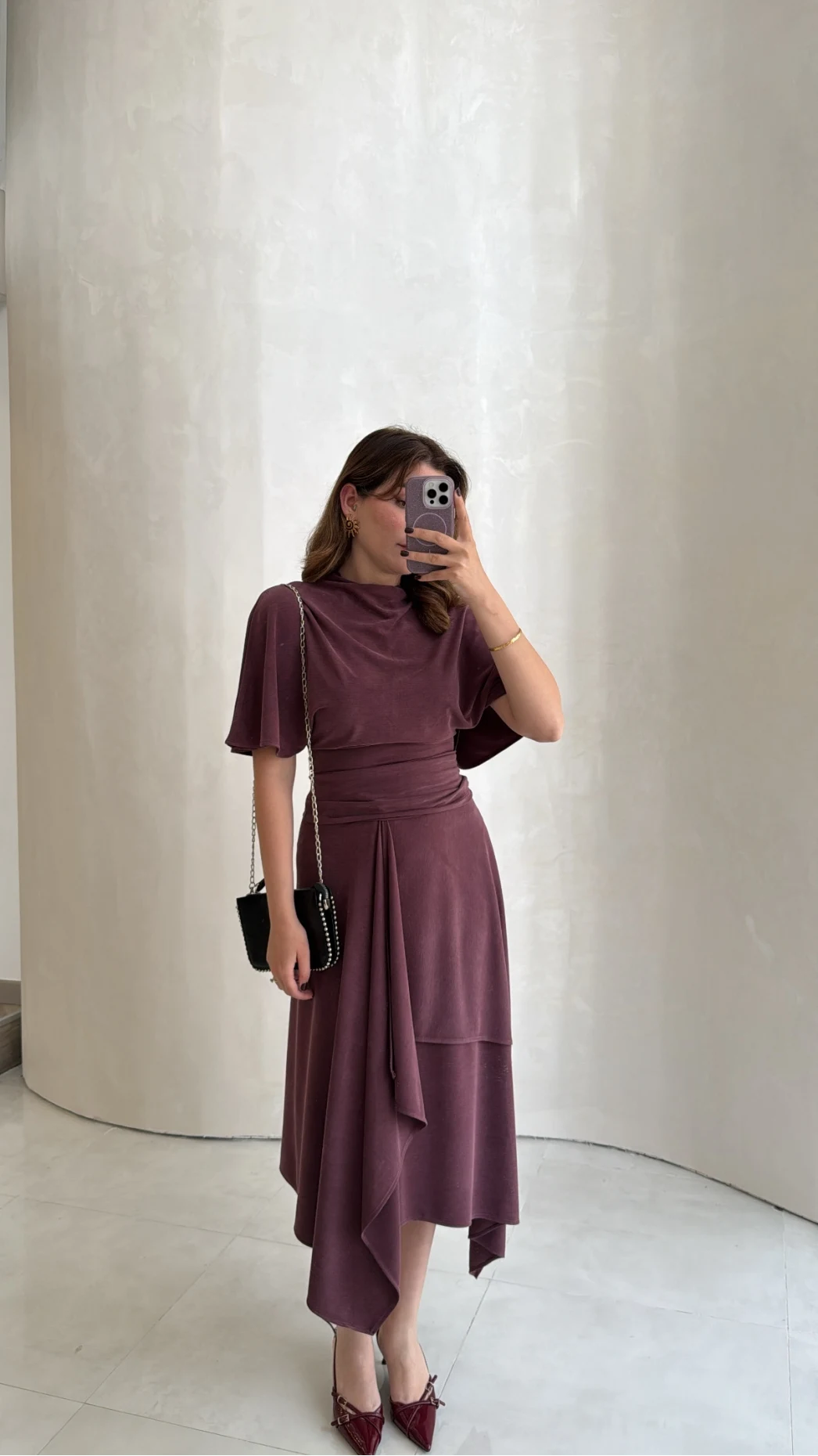 Flawless Modal Kumaş Asimetrik Kesim Etek Bluz Takım - Gül Kurusu - Kod: 0931