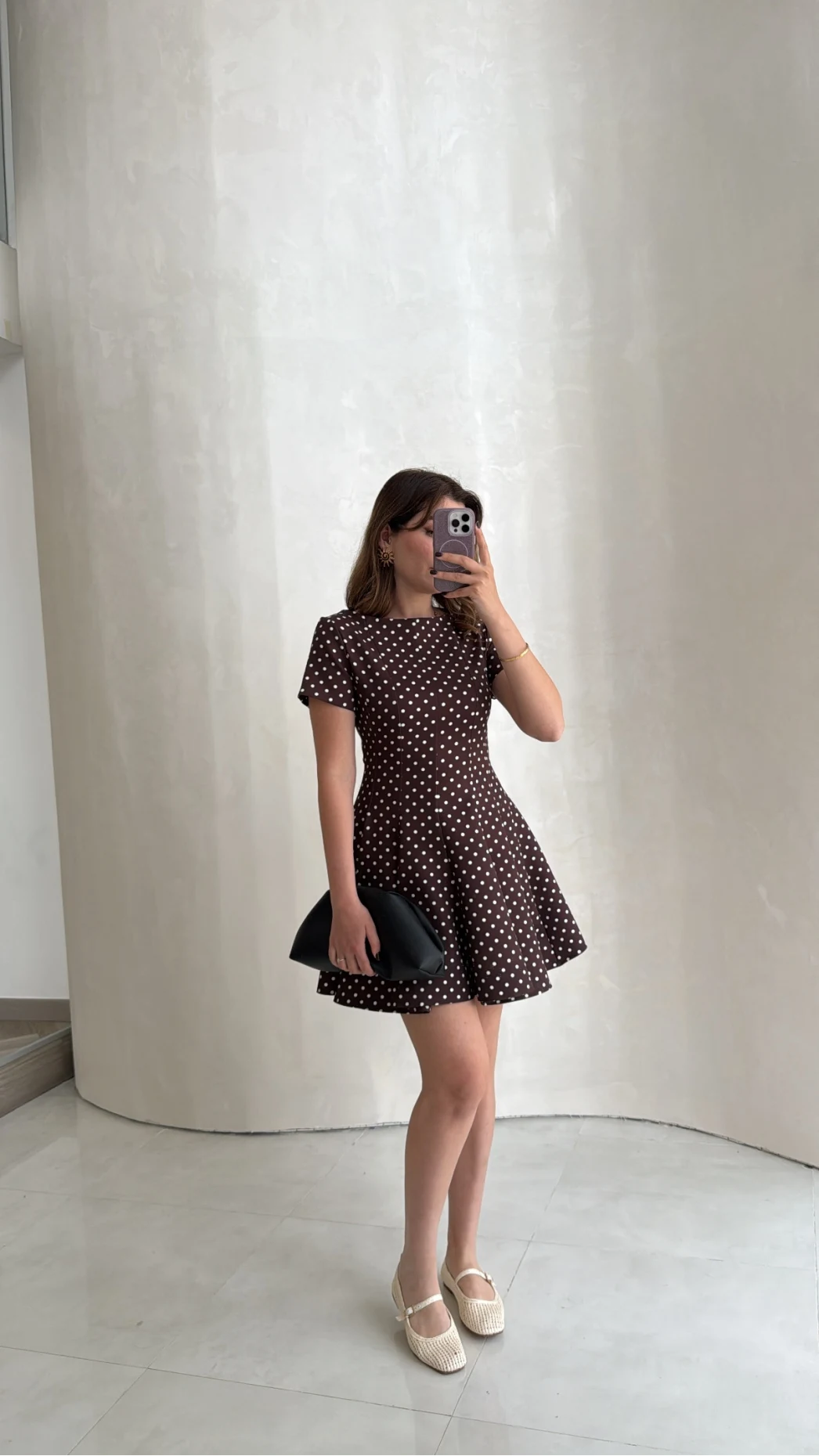 Melanie Puantiye Desenli Mini Elbise - Kahve - Kod: 0970