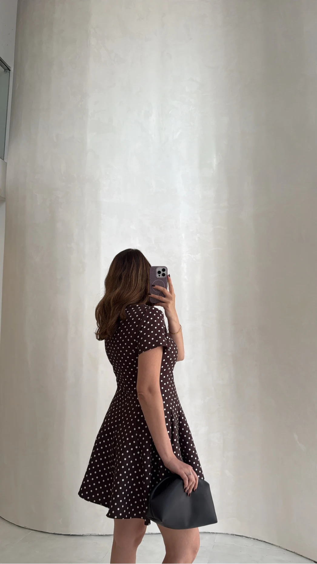 Melanie Puantiye Desenli Mini Elbise - Kahve - Kod: 0970