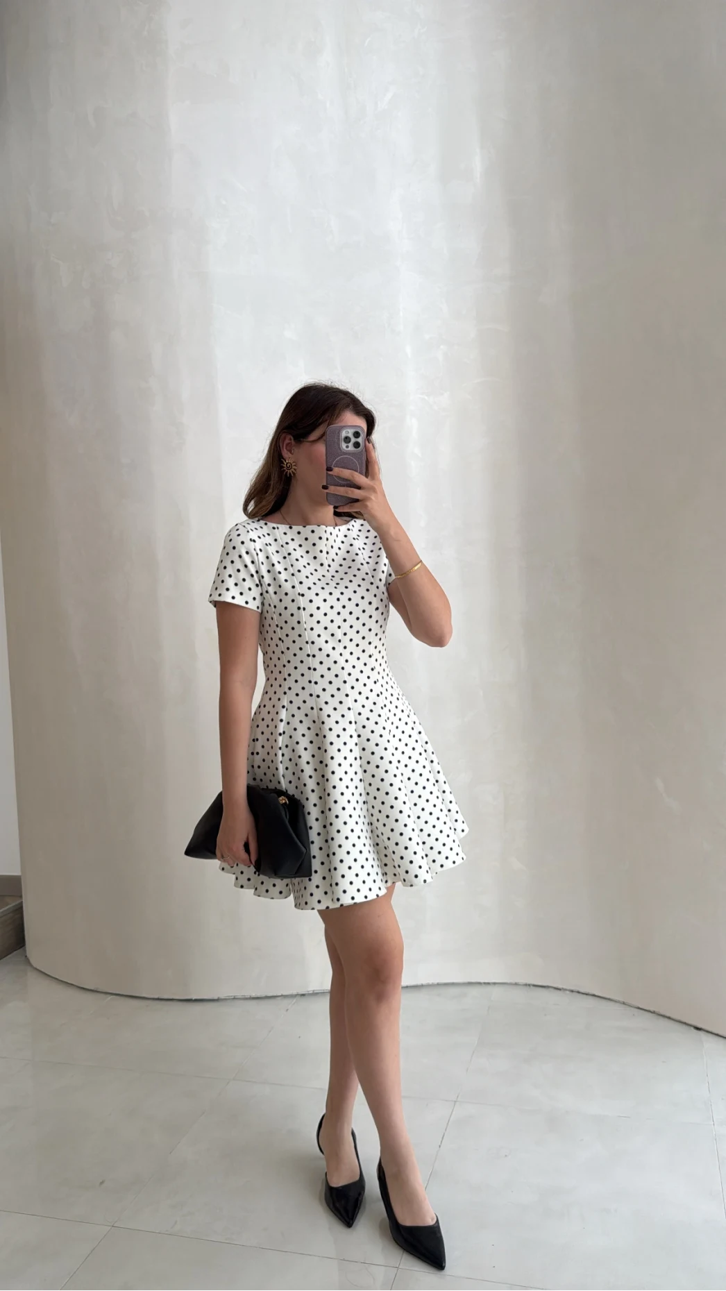 Melanie Puantiye Desenli Mini Elbise - Ekru - Kod: 0970