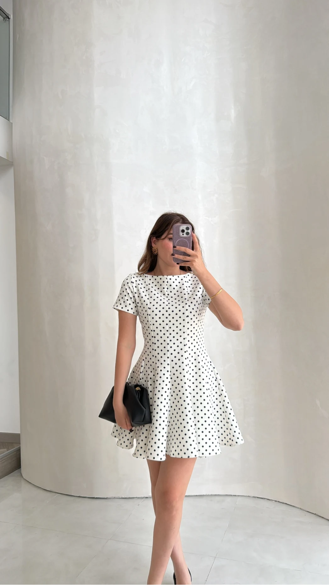 Melanie Puantiye Desenli Mini Elbise - Ekru - Kod: 0970