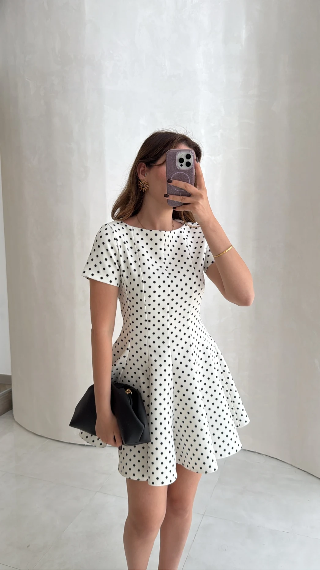 Melanie Puantiye Desenli Mini Elbise - Ekru - Kod: 0970