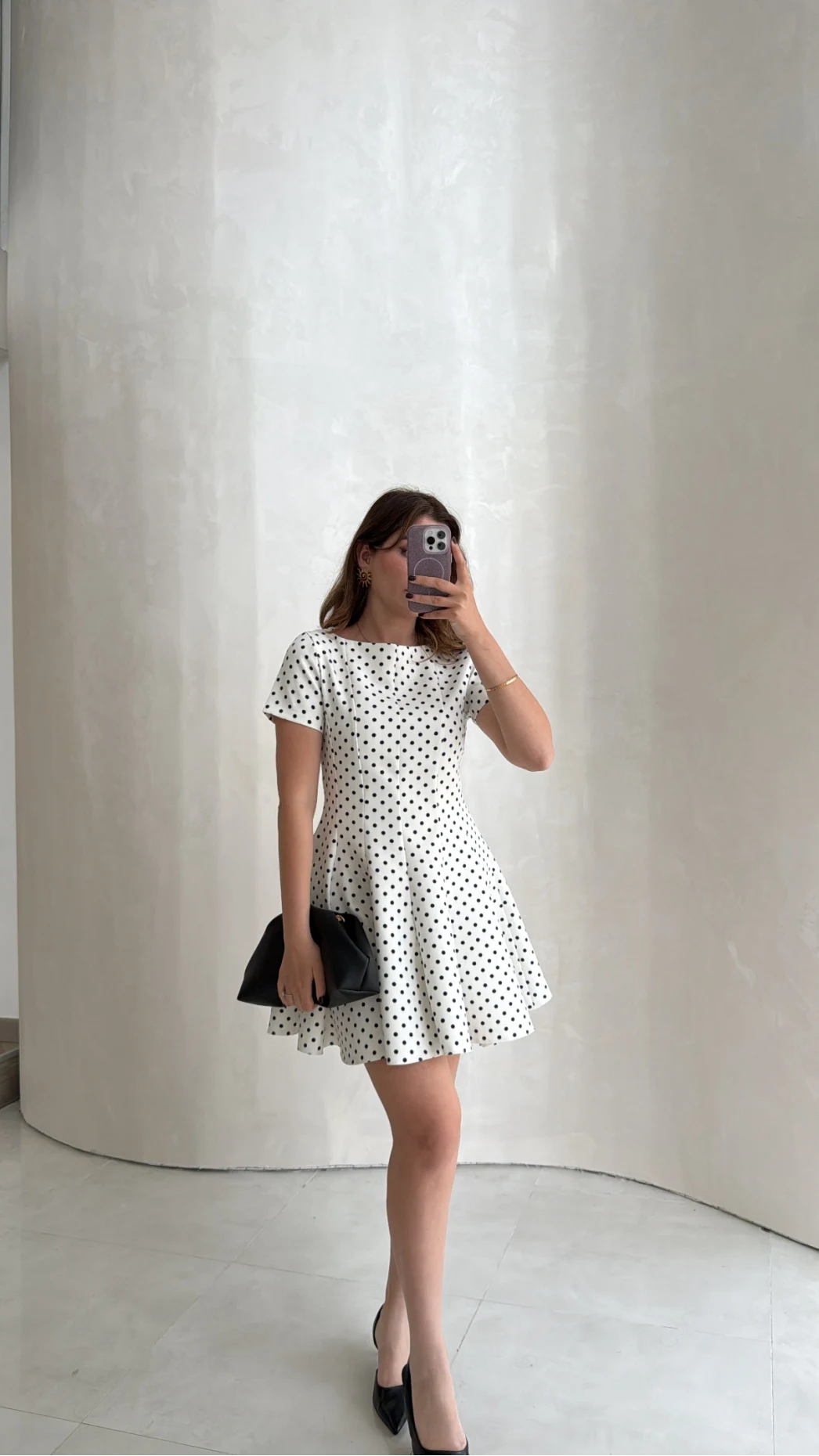 Melanie Puantiye Desenli Mini Elbise - Ekru - Kod: 0970