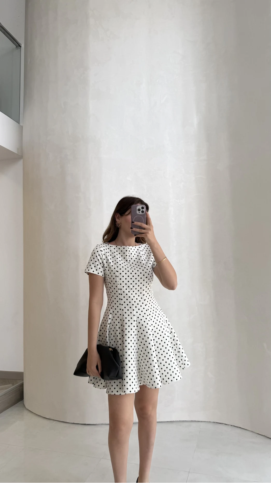 Melanie Puantiye Desenli Mini Elbise - Ekru - Kod: 0970