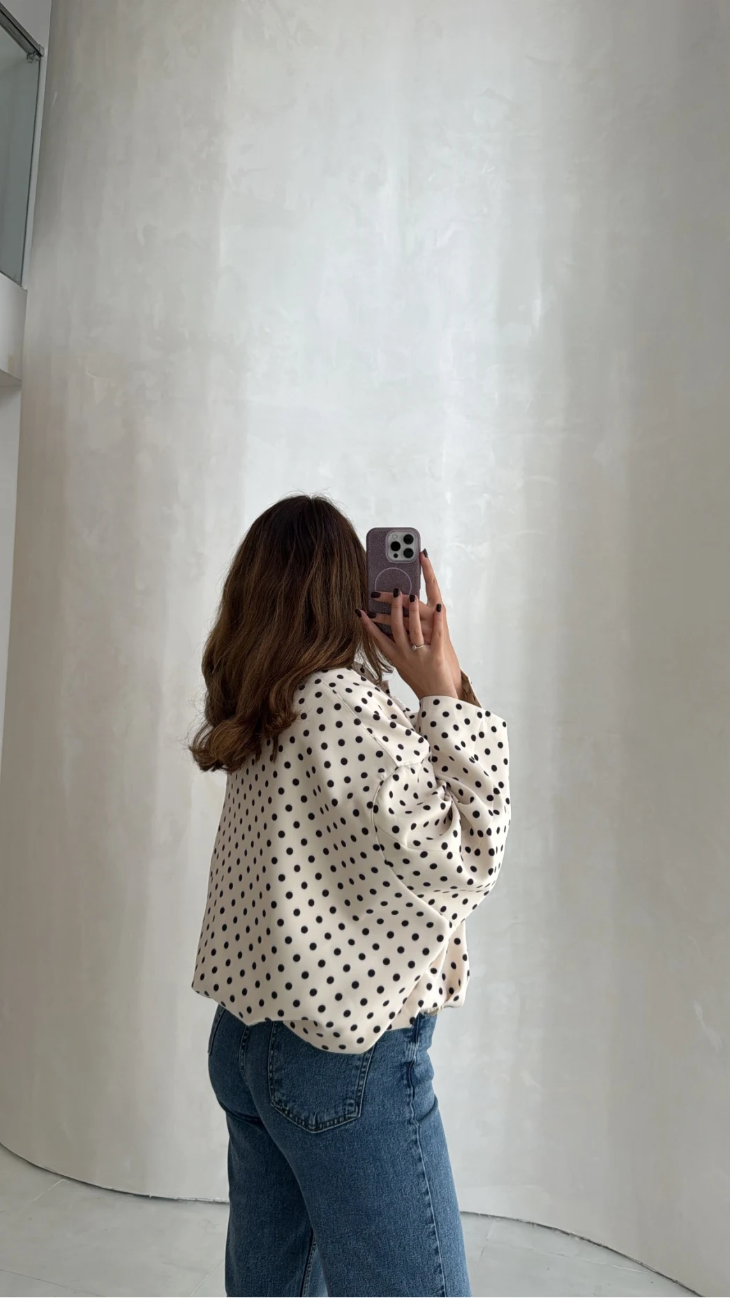 Dik Yaka Puantiyeli Bomber Ceket - Ekru - Kod: 260994