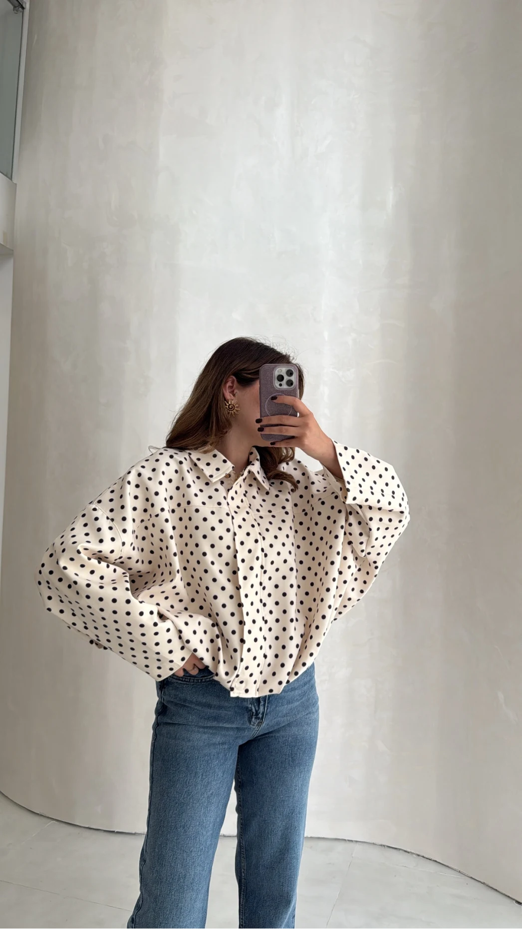 Dik Yaka Puantiyeli Bomber Ceket - Ekru - Kod: 260994