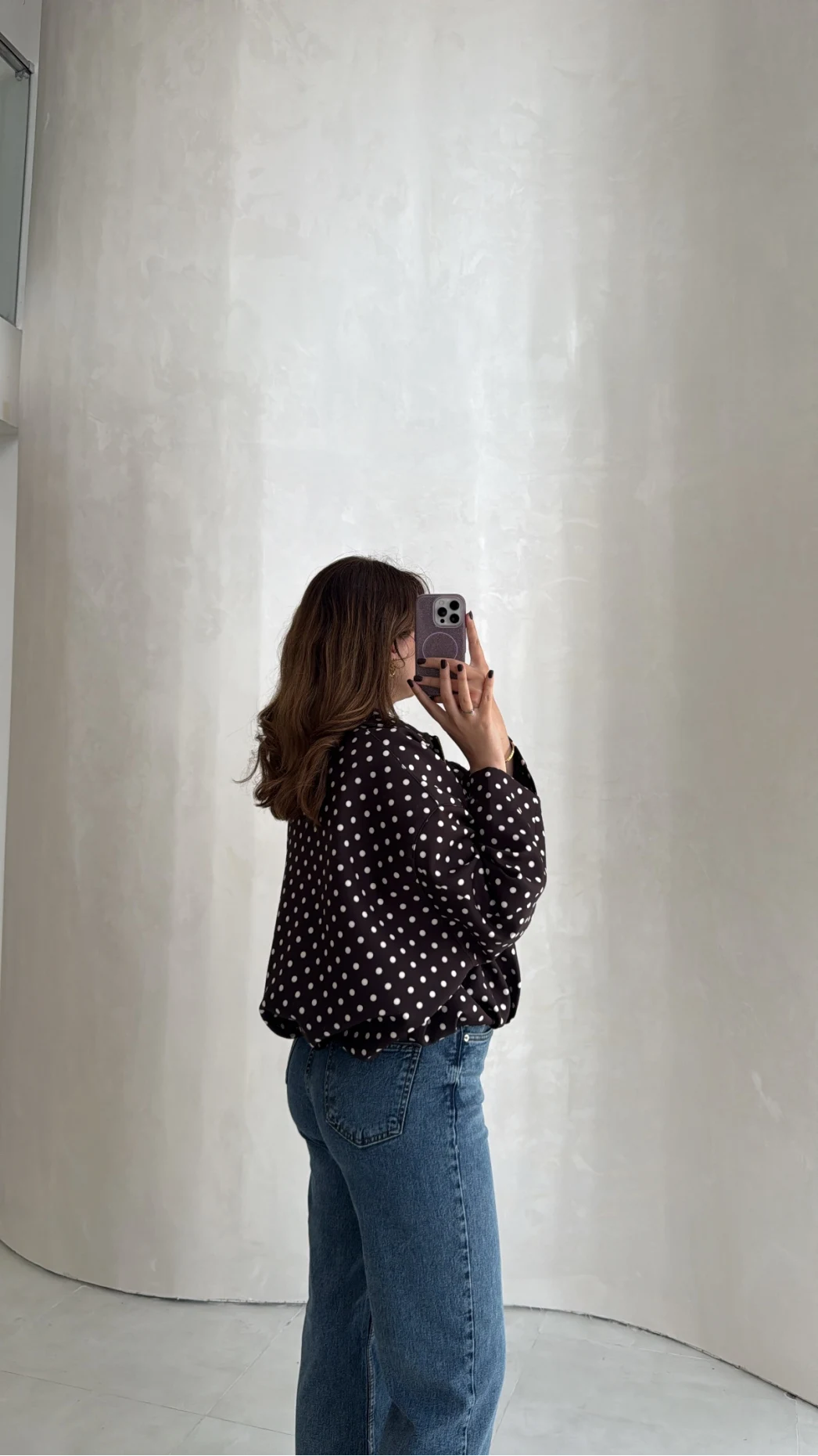 Dik Yaka Puantiyeli Bomber Ceket - Acı Kahve - Kod: 260994