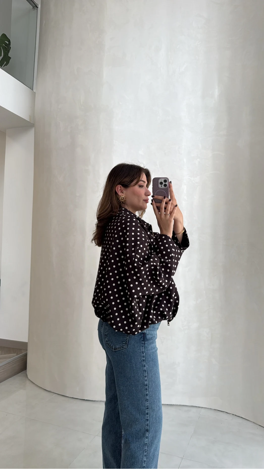 Dik Yaka Puantiyeli Bomber Ceket - Acı Kahve - Kod: 260994