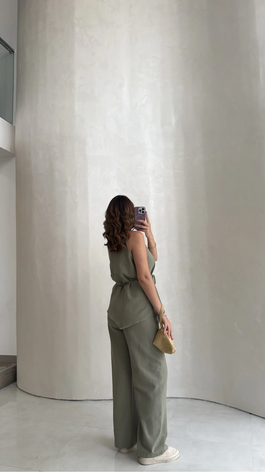 Adel Bağcıklı Asimetrik Bluz Pantolon Takım - Haki - Kod: 8784