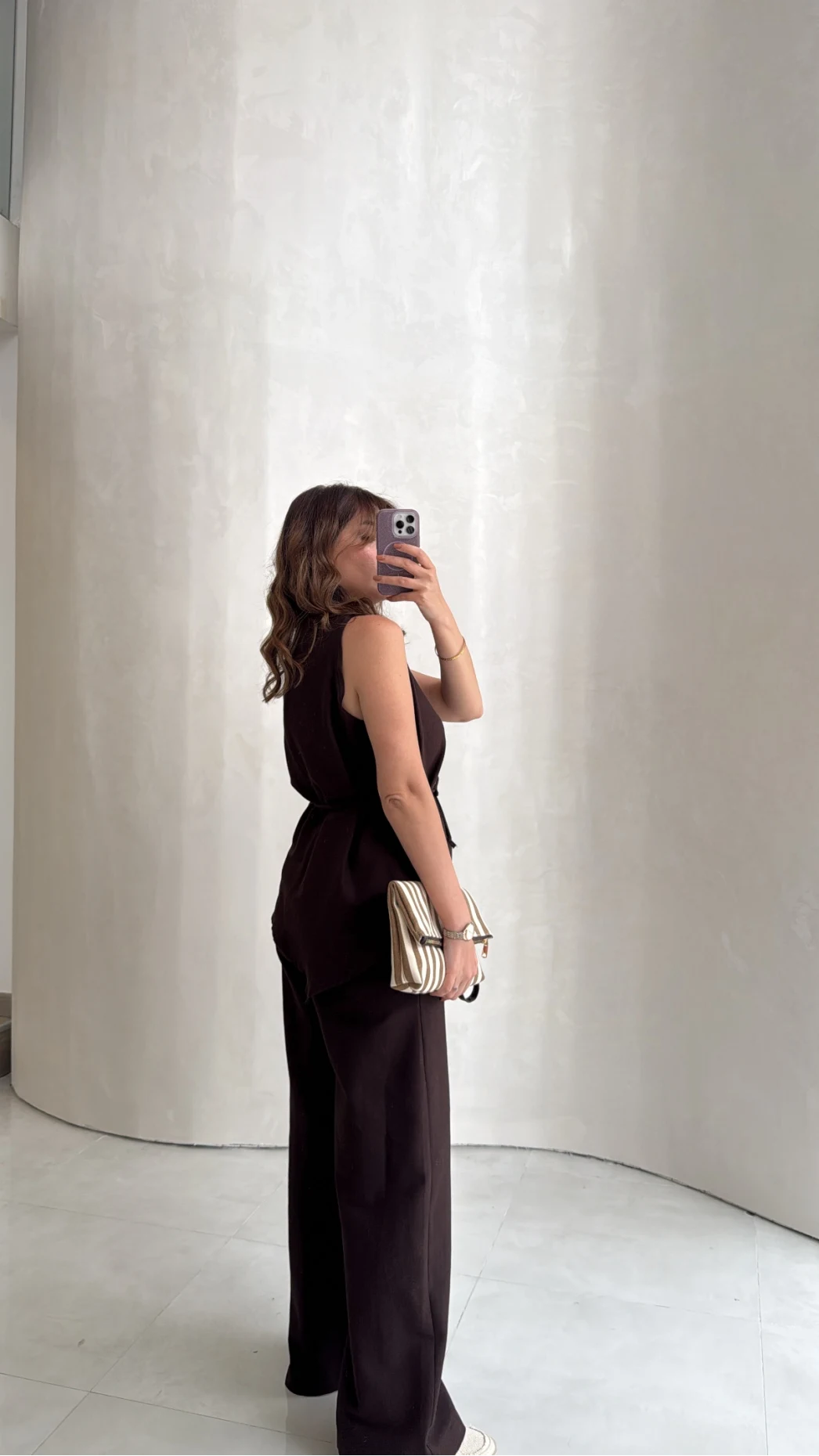 Adel Bağcıklı Asimetrik Bluz Pantolon Takım - Kahve - Kod: 8784