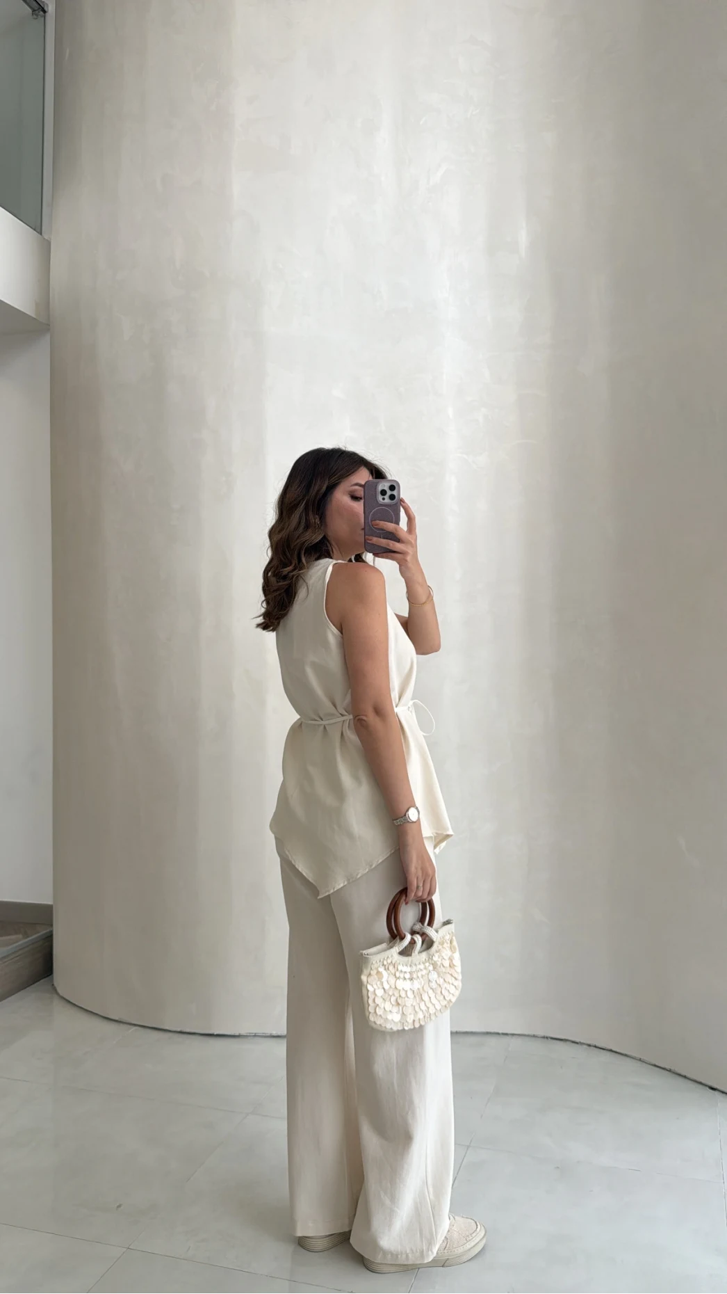 Adel Bağcıklı Asimetrik Bluz Pantolon Takım - Natural - Kod: 8784