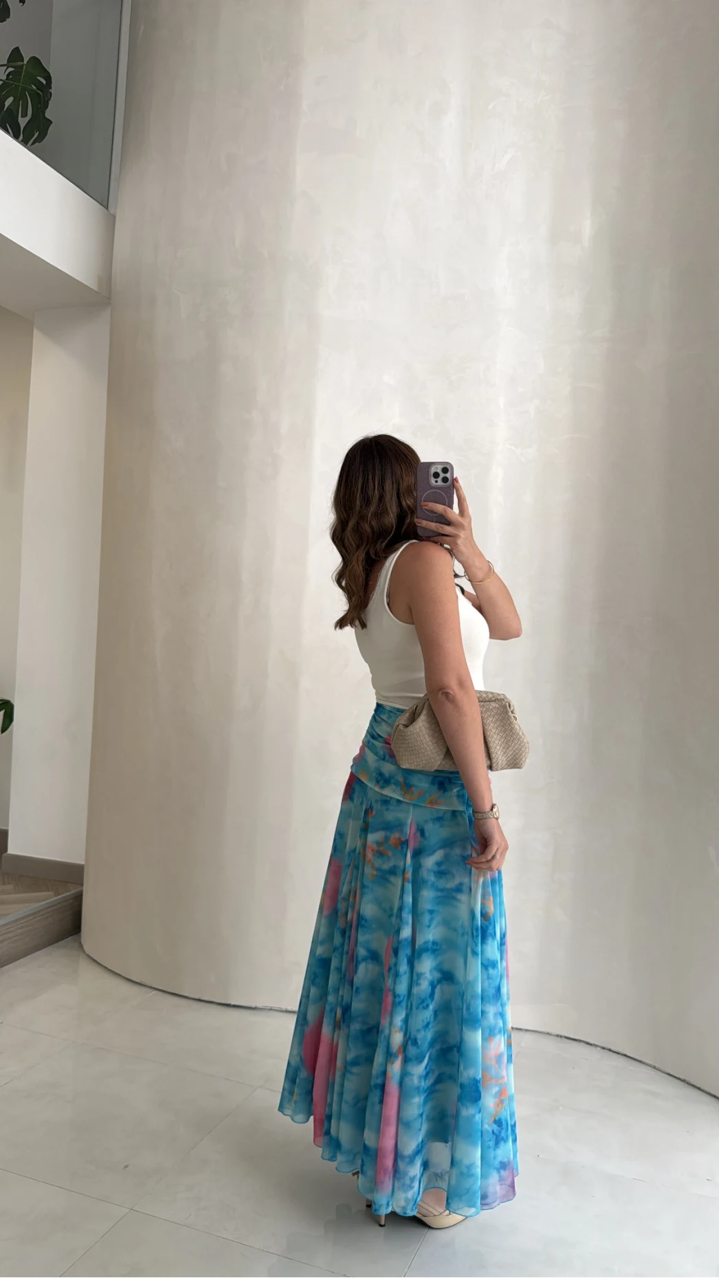 Beli Büzgülü Uzun Astarlı Şifon Etek - Mavi - Kod: 580466