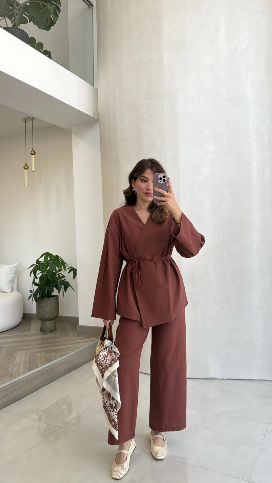Bağcıklı Kimono Takım - Kiremit - Kod: 8968