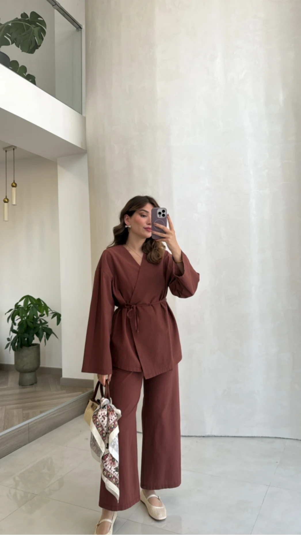 Bağcıklı Kimono Takım - Kiremit - Kod: 8968