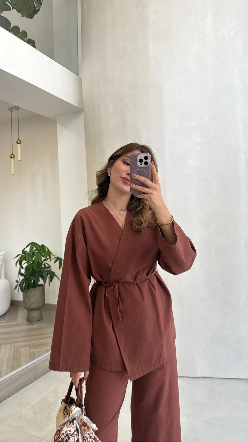 Bağcıklı Kimono Takım - Kiremit - Kod: 8968