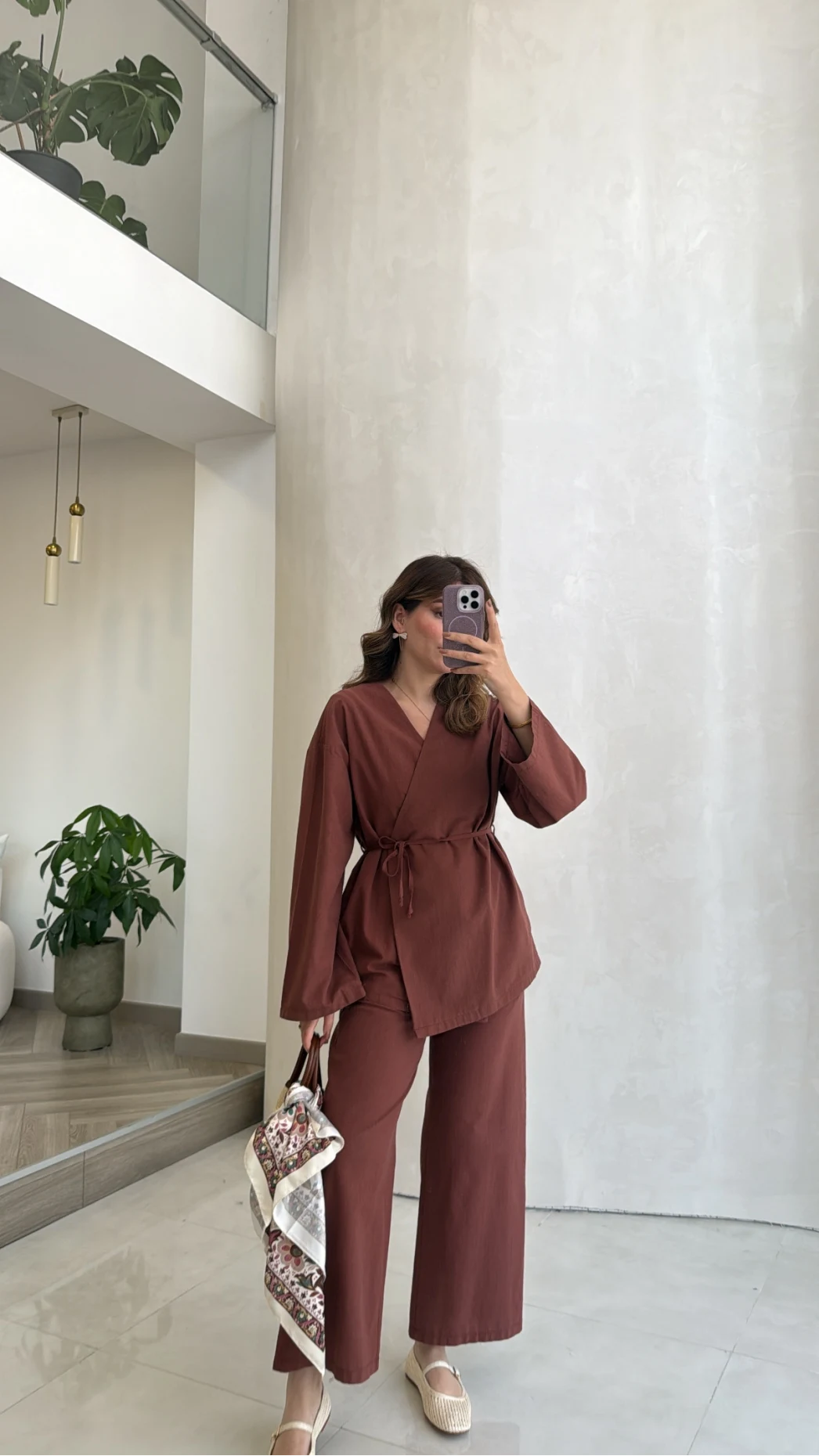 Bağcıklı Kimono Takım - Kiremit - Kod: 8968