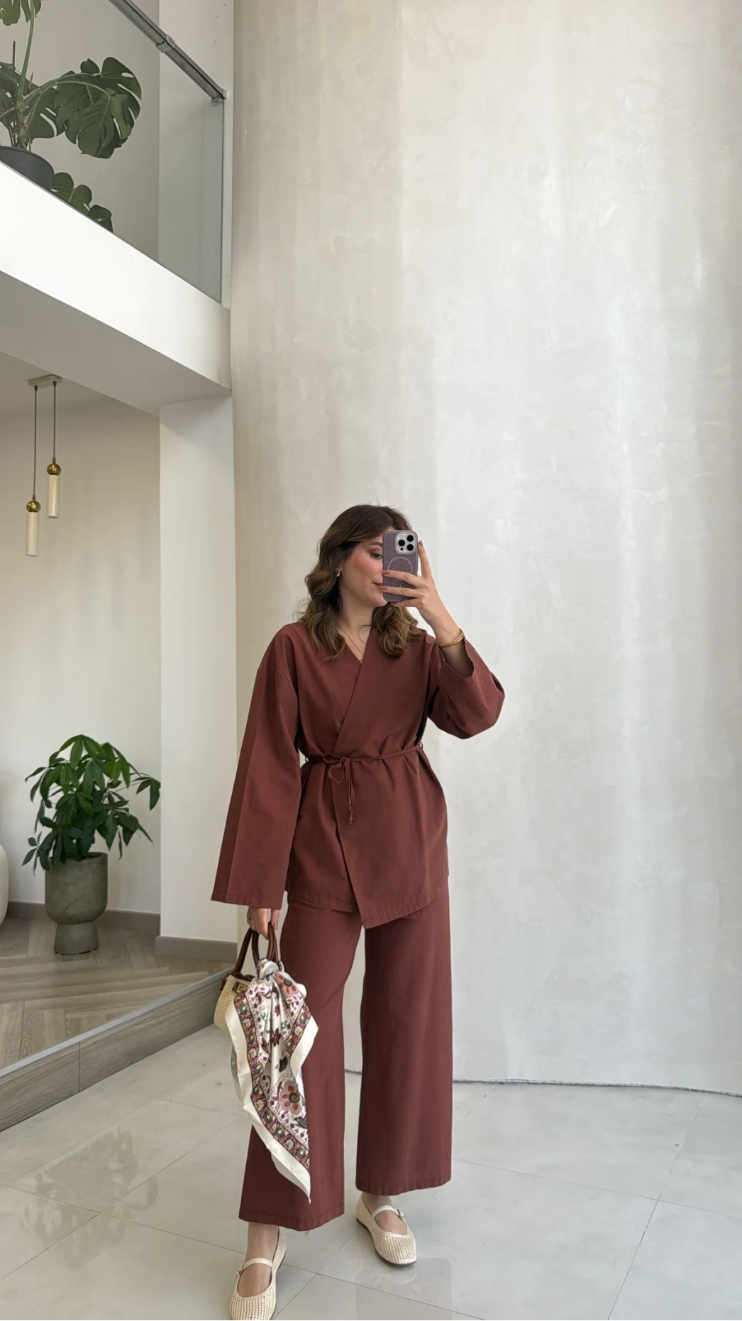 Bağcıklı Kimono Takım - Kiremit - Kod: 8968