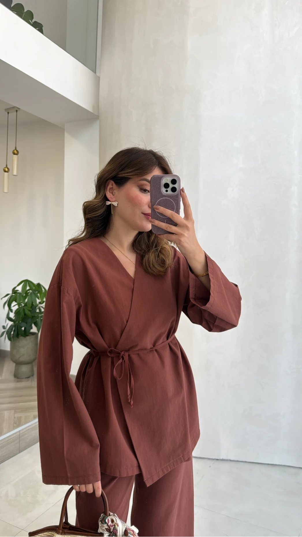 Bağcıklı Kimono Takım - Kiremit - Kod: 8968