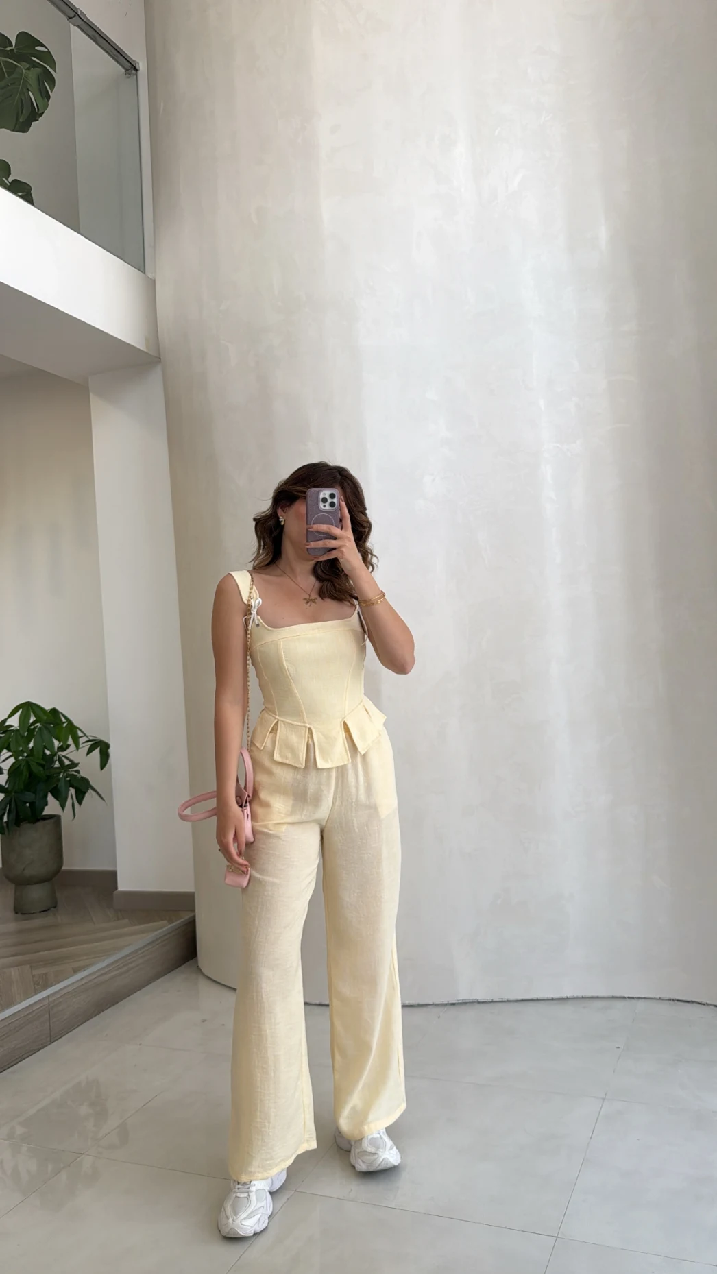 Askılı Korse Bluz Pantolon Takım - Sarı - Kod: 58525