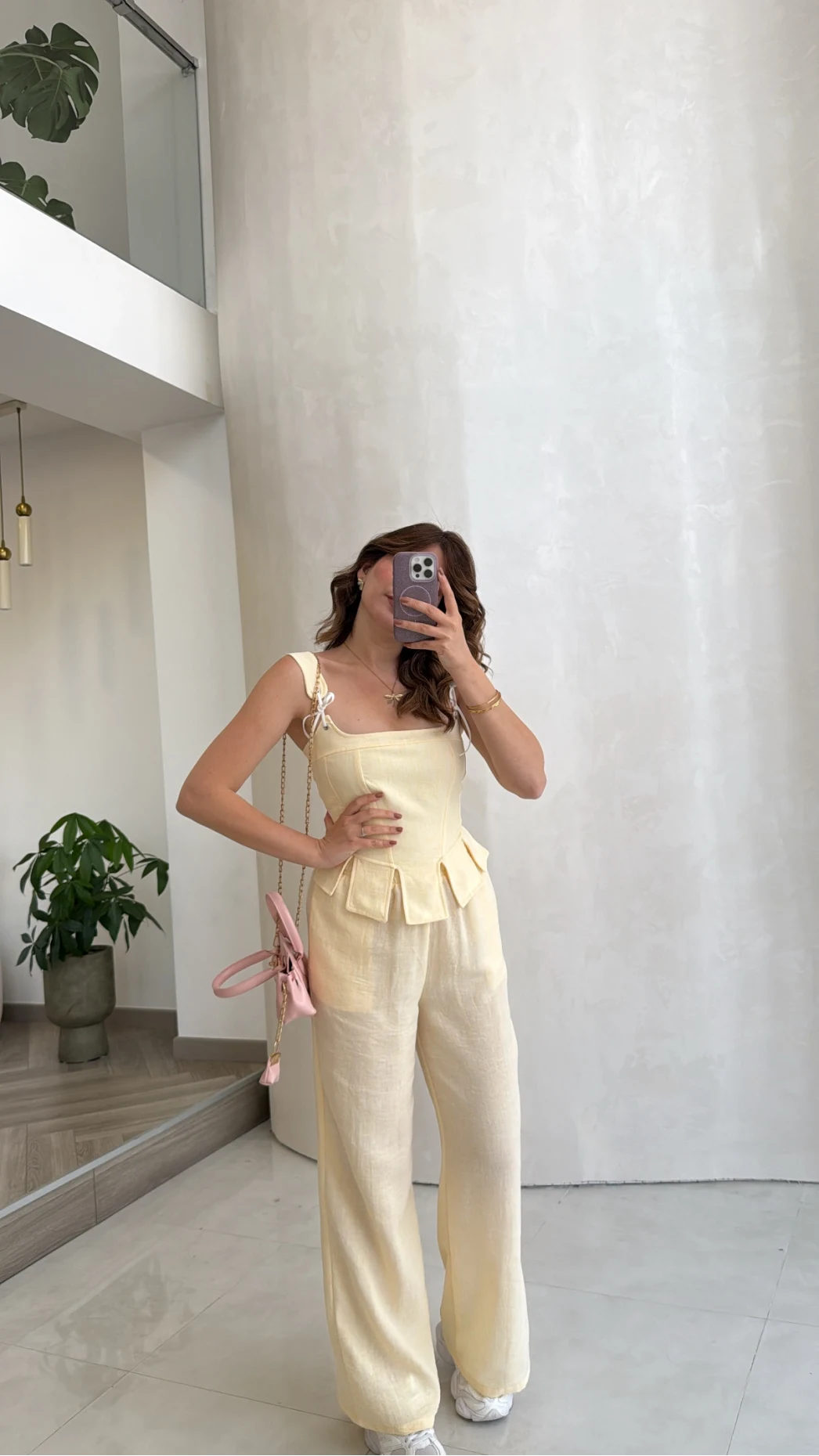 Askılı Korse Bluz Pantolon Takım - Sarı - Kod: 58525