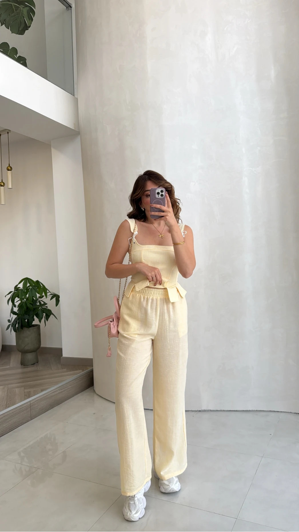 Askılı Korse Bluz Pantolon Takım - Sarı - Kod: 58525