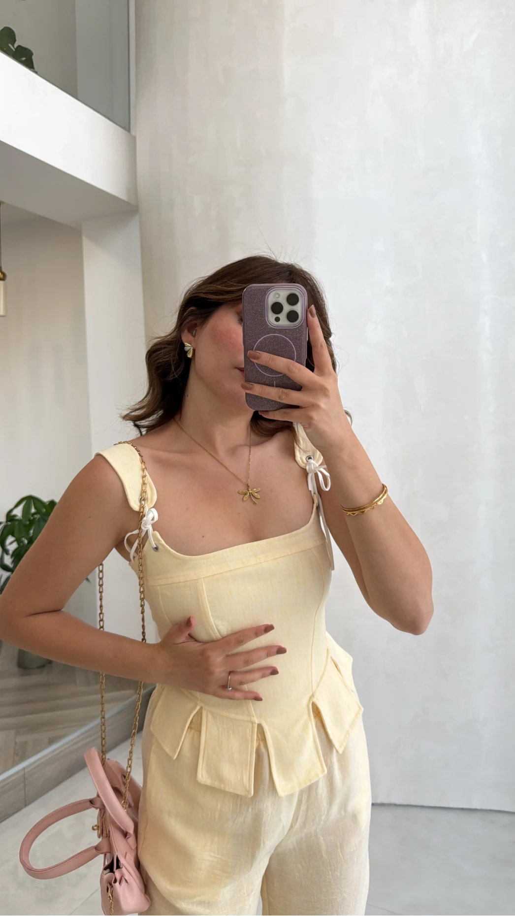 Askılı Korse Bluz Pantolon Takım - Sarı - Kod: 58525