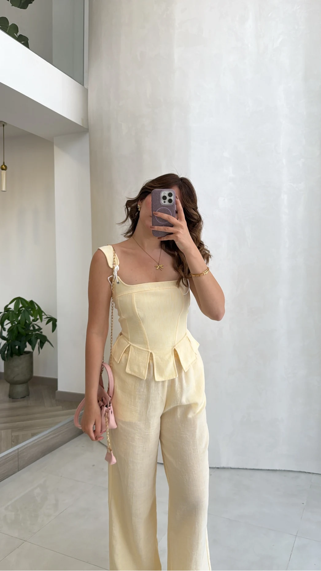 Askılı Korse Bluz Pantolon Takım - Sarı - Kod: 58525