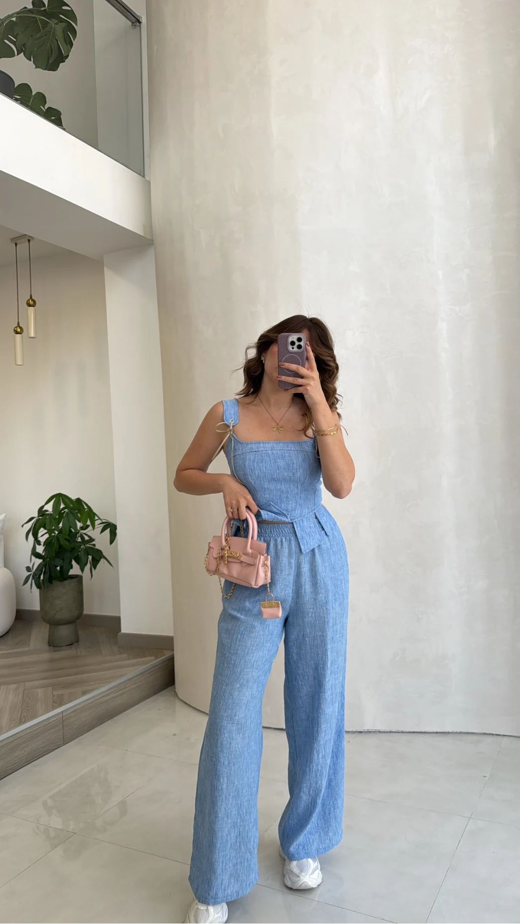 Askılı Korse Bluz Pantolon Takım - Mavi - Kod: 58525