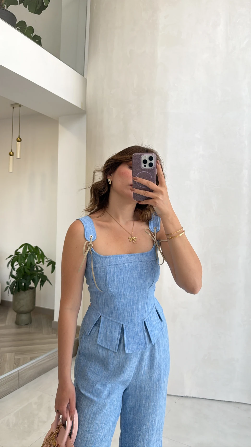 Askılı Korse Bluz Pantolon Takım - Mavi - Kod: 58525