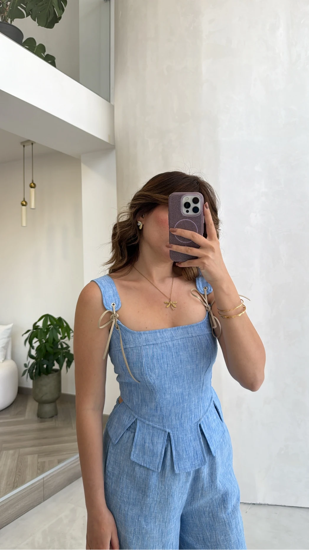 Askılı Korse Bluz Pantolon Takım - Mavi - Kod: 58525