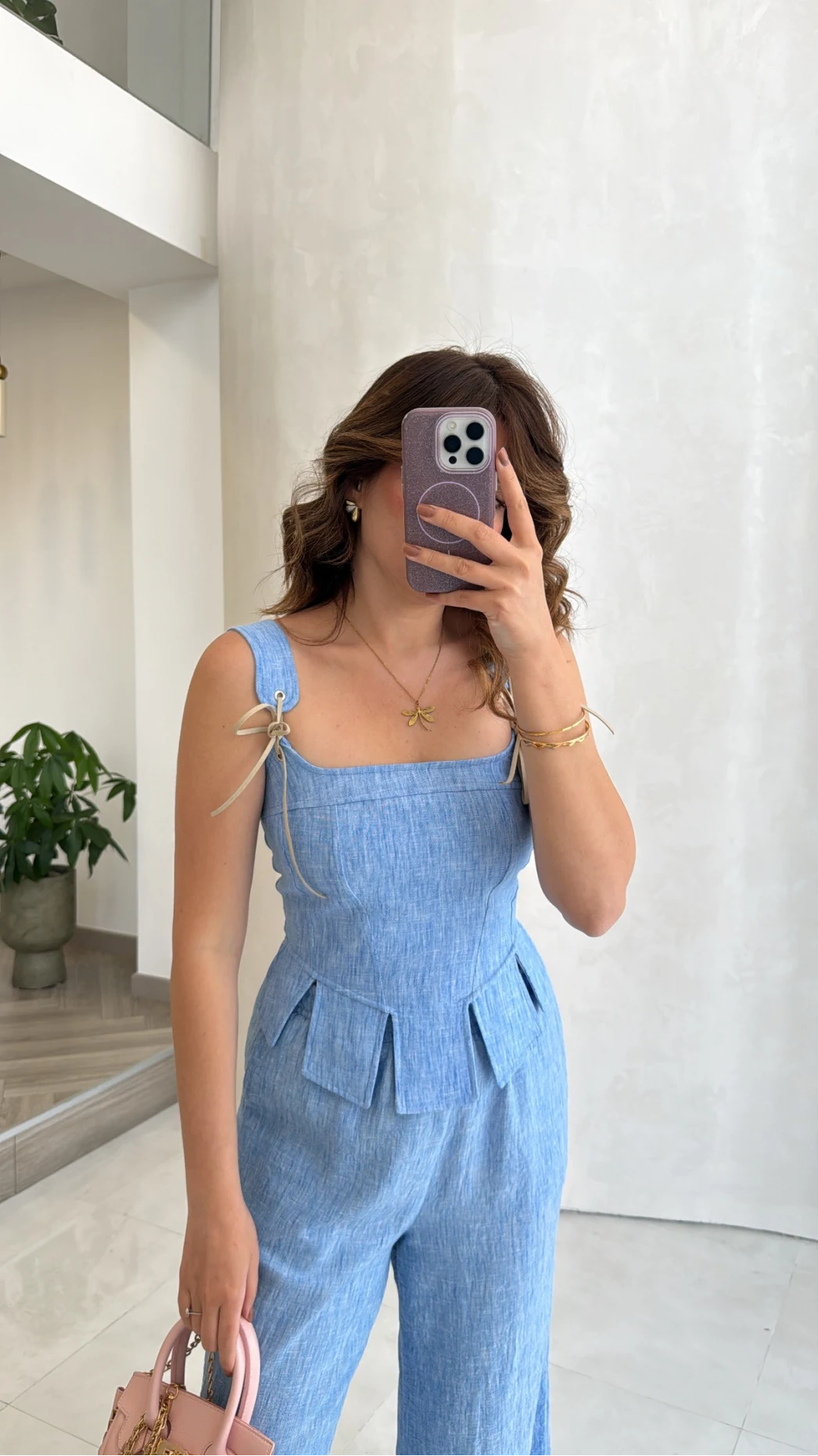 Askılı Korse Bluz Pantolon Takım - Mavi - Kod: 58525