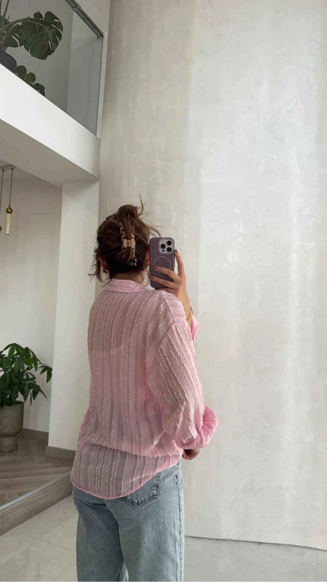 Millie Çizgili Püskül Detay Gömlek - Pembe - Kod: 2296