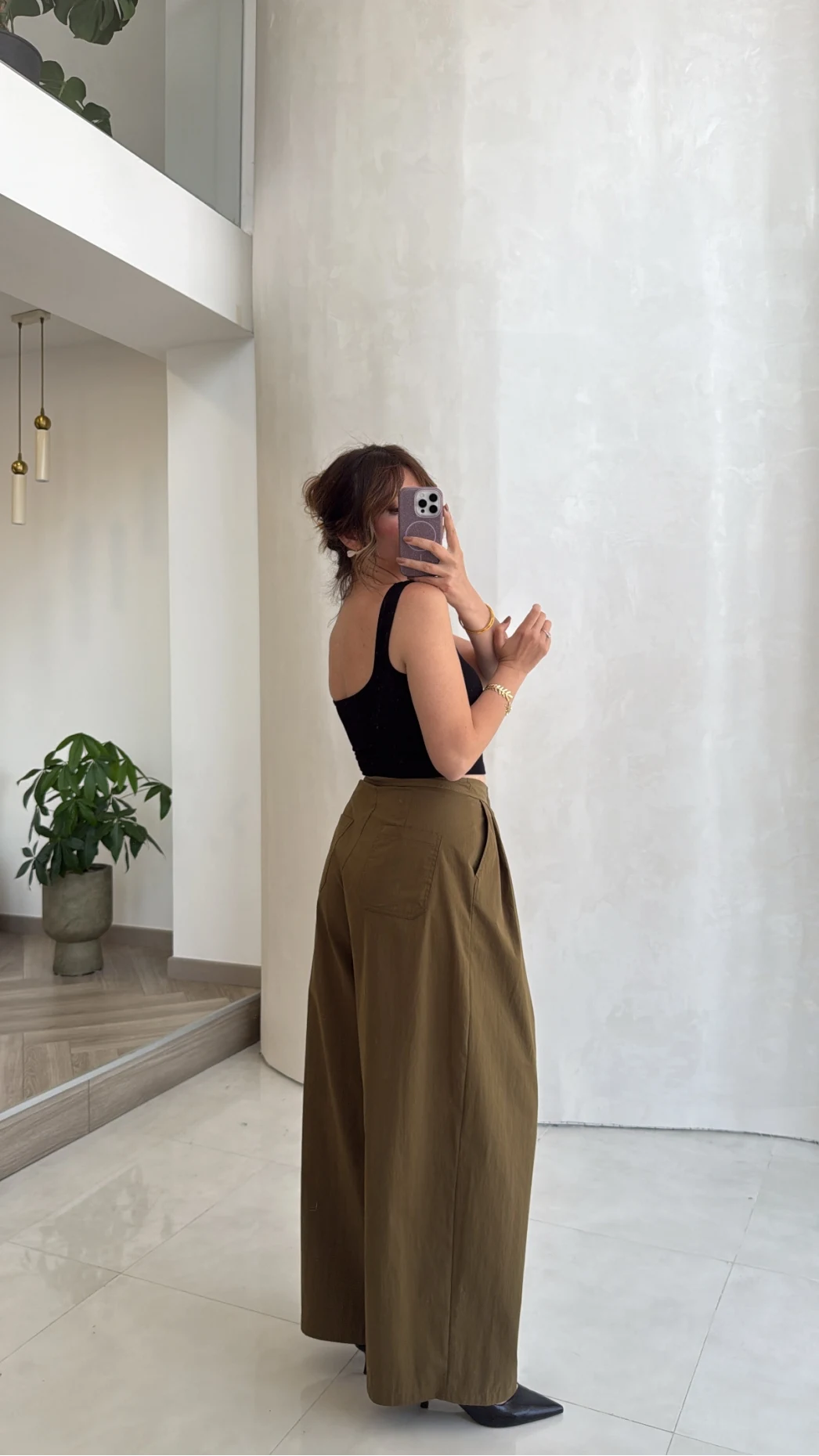 Kuşaklı Bol Paça Pantolon - Haki - Kod: 51300