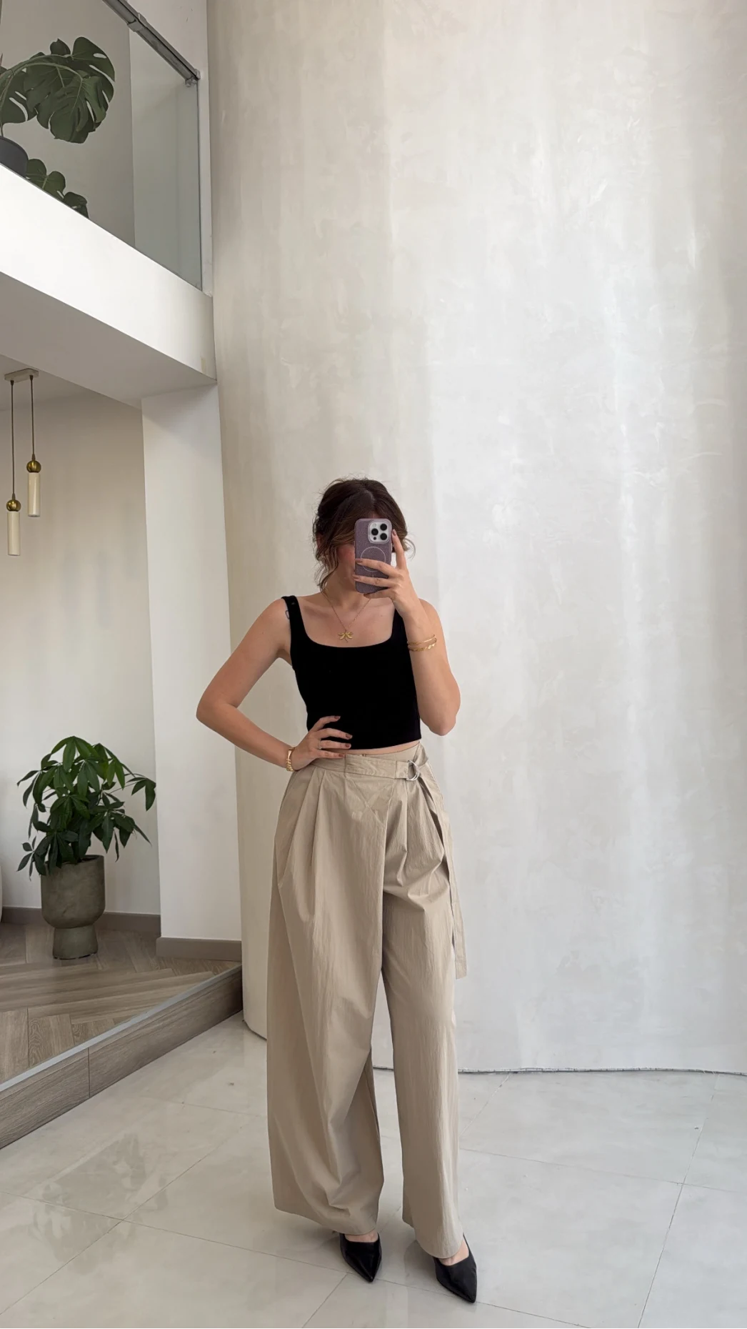 Kuşaklı Bol Paça Pantolon - Taş - Kod: 51300