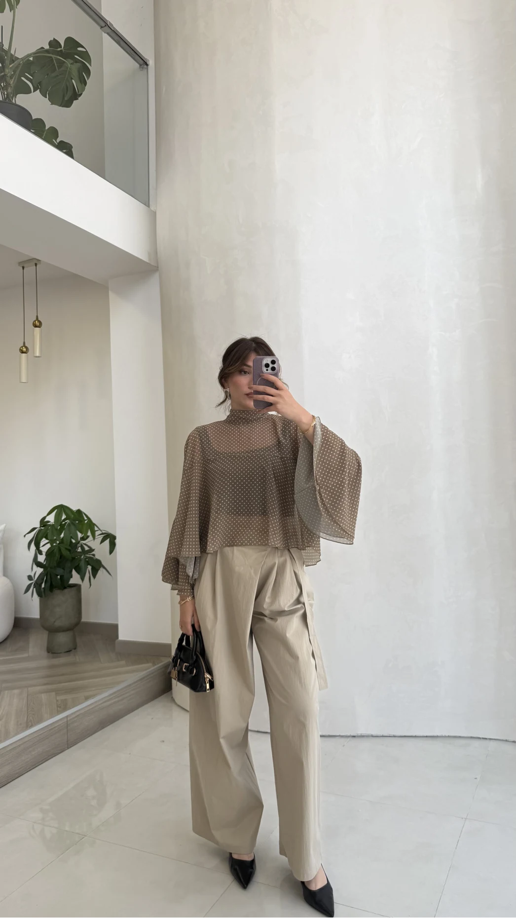 Kuşaklı Bol Paça Pantolon - Taş - Kod: 51300